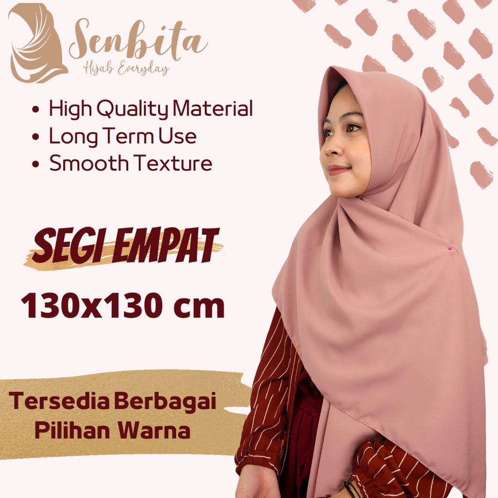 Senbita Hijab 130x130 Bahan Wolfis Premium Jilbab Square Woolpeach Kerudung Segi Empat Syar'i-3