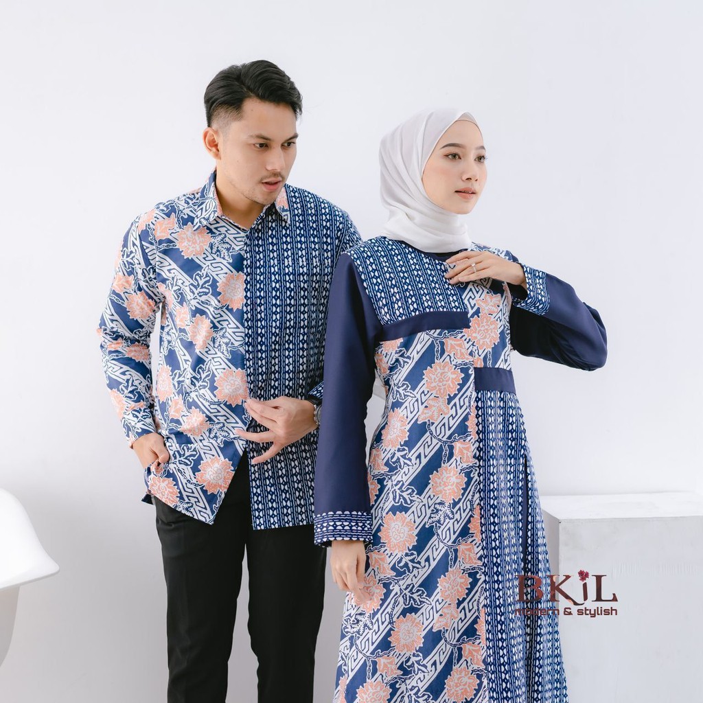 Couple Gamis Bunga Rambat Batik Sarimbit Muslim Syari Ramadhan Series Maxi Panjang Set Pesta