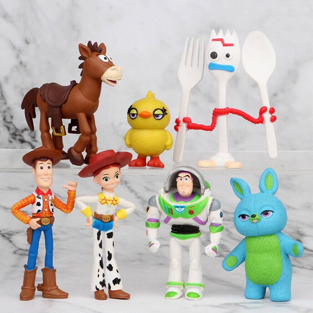 7pcs Mainan Action Figure Toy Story 4 Buzz Lightyear Jessie Bullseye Horse Rex Forky Untuk Dekorasi Kue