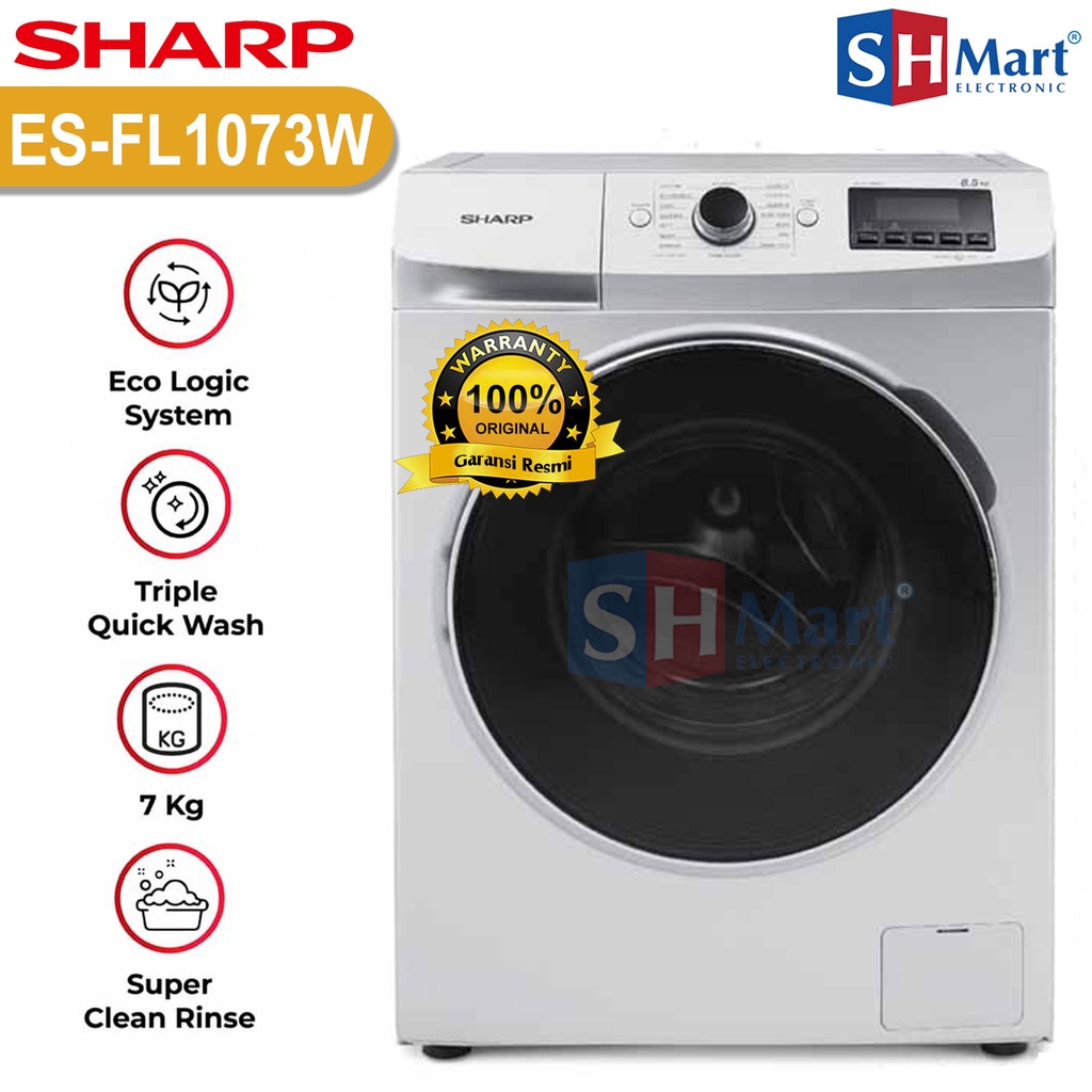 MESIN CUCI FRONT LOADING SHARP KAPASITAS 7 KG ES-FL1073 / ESFL1073 QUICK WASH SERIES GARANSI RESMI