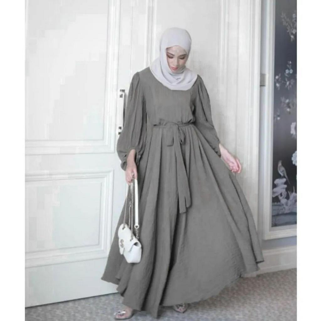 NEW INAYAH DRESS BAHAN POLO LINEN - Gamis Crinckle Polos Gamis Jumbo Crinkle - Gamis Kondangan Wanita