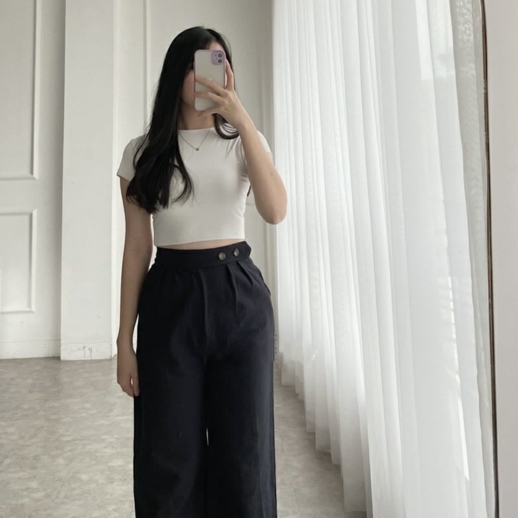 BEFAST - ZRD OOTD Celana Panjang Kulot CINDY / SIDE BUTTON LINEN PANTS / Celana Kulot Wanita / Celana Panjang Terbaru 2022 / Celana Kulot Polos Casual / OOTD Wanita Kerja / Terlaris / Termurah