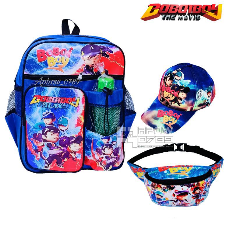 Tas ransel anak laki-laki karakter Boboiboy 3in1 gratis botol minum - tas + waistbag + topi gratis botol minum - tas anak