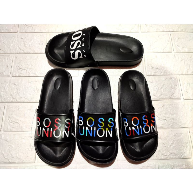 sandal slop pria shevano motif ini punya boss sandal slide