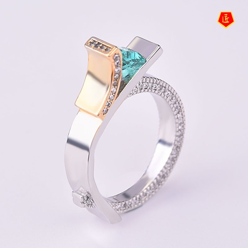 [Ready Stock]Creative Inlaid Green Crystal Square Diamond Ring