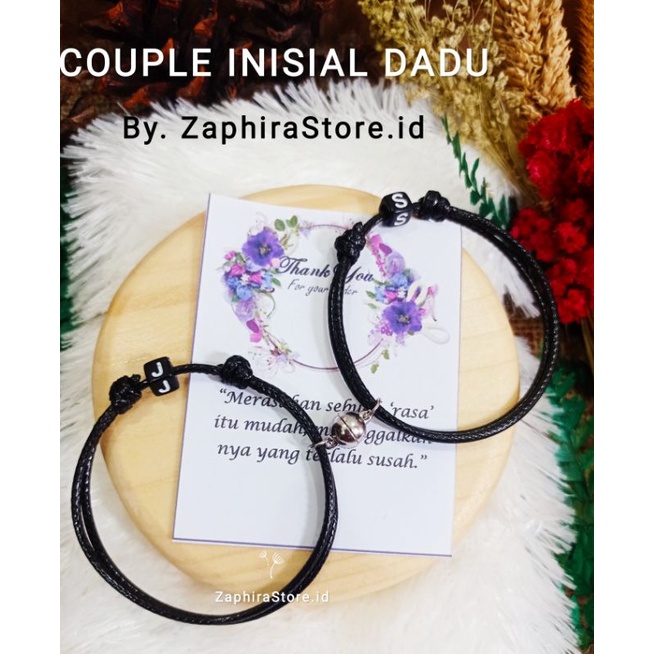 ZaphiraStore (DPT 2 GELANG) GELANG COUPLE MAGNET BULAT  INISIAL HURUF