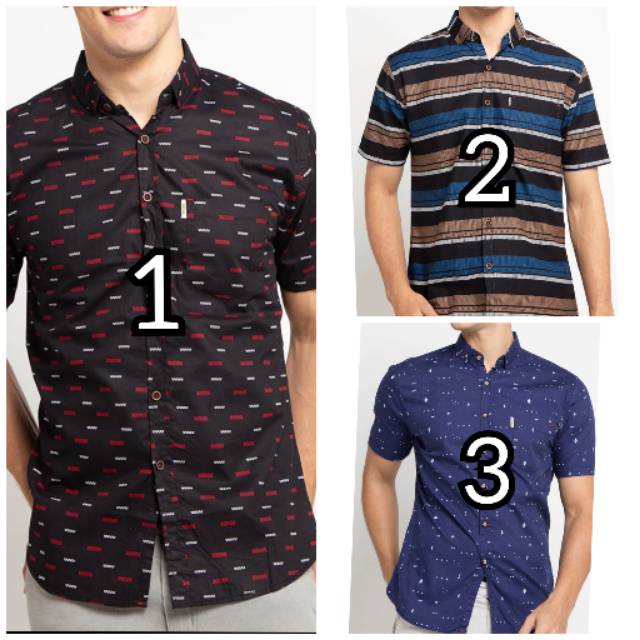 Kemeja pria OI'SEE lengan pendek motif casual