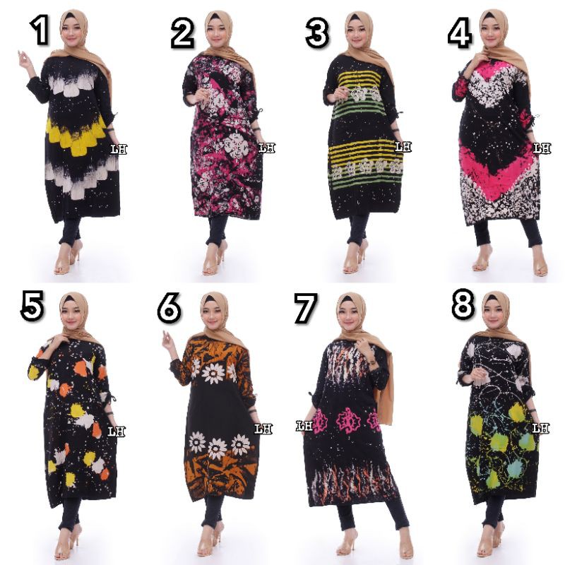 GROSIR BATIK MURAH (bayar dirumah)TUNIK BATIK  SHIBORI JUMPUTAN TERBARIU size S_3L  /HRB026 YELBOR