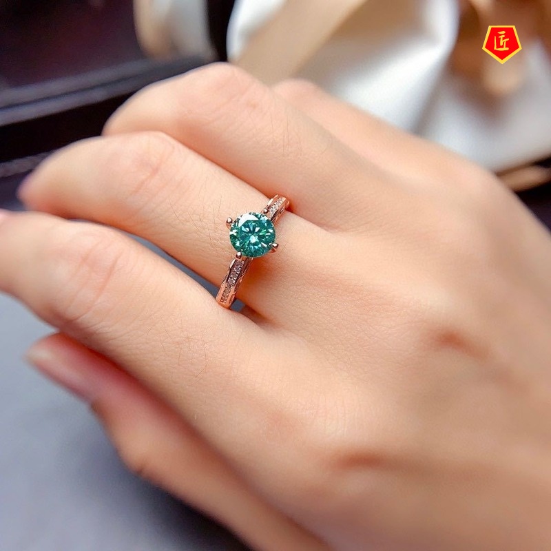 [Ready Stock]Simple New Four-Claw Green Moissanite Ring