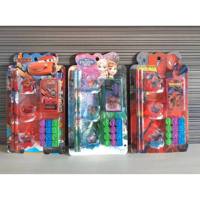 

Stempel set pensil karakter spiderman, cars, frozen