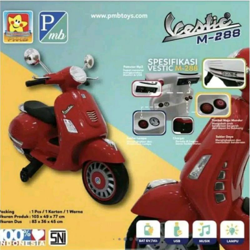 MAINAN MOTOR AKI ANAK VESPA MATIC VESTIC SCOOTER  M-288