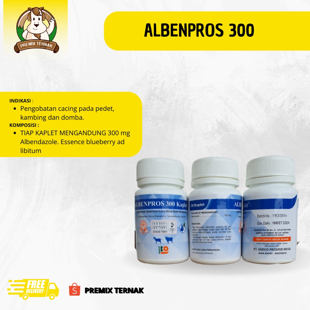 ALBENPROS 300 KAPLET 1 POT (50 Kaplet) - Obat Cacing Pedet - Obat Cacing Anak Sapi - Obat Cacing kambing - Obat Cacing Cempe