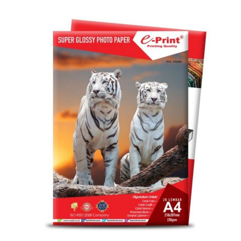 

Kertas foto Glossy E-print 230 GSM A4 isi 20 lembar/Glossy photo paper