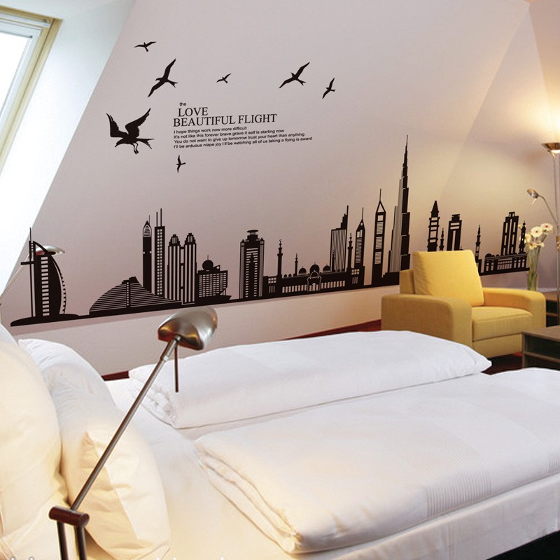 RELIZA WALL STICKER DUBAI SILUET KOTA CITY TOWN HITAM BLACK STIKER DINDING JM7280