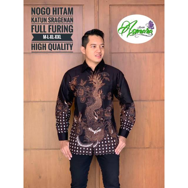 Batik Pria NOGO HITAM Asli Katun Halus Sragenan Full Furing Murah