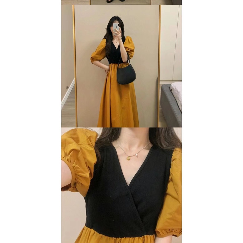 #Sisjuly# Wanita kasual ringan dan akrab gaya Hong Kong retro lengan pendek desain rok besar gaun Pr