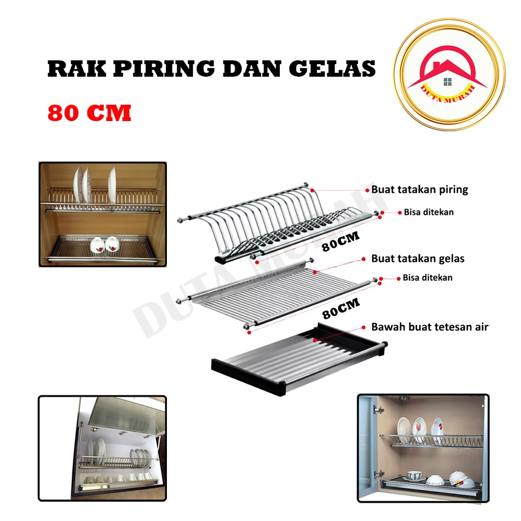 Rak Piring &amp; Gelas 80 Cm..SUS 304..Unit Atas Dapur..  Merk Vitco