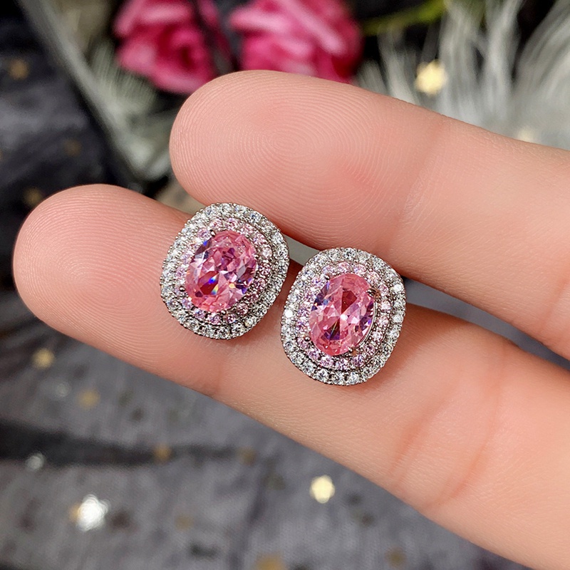 Fancyqube Anting Stud Cubic Zirconia Warna Pink Untuk Wanita