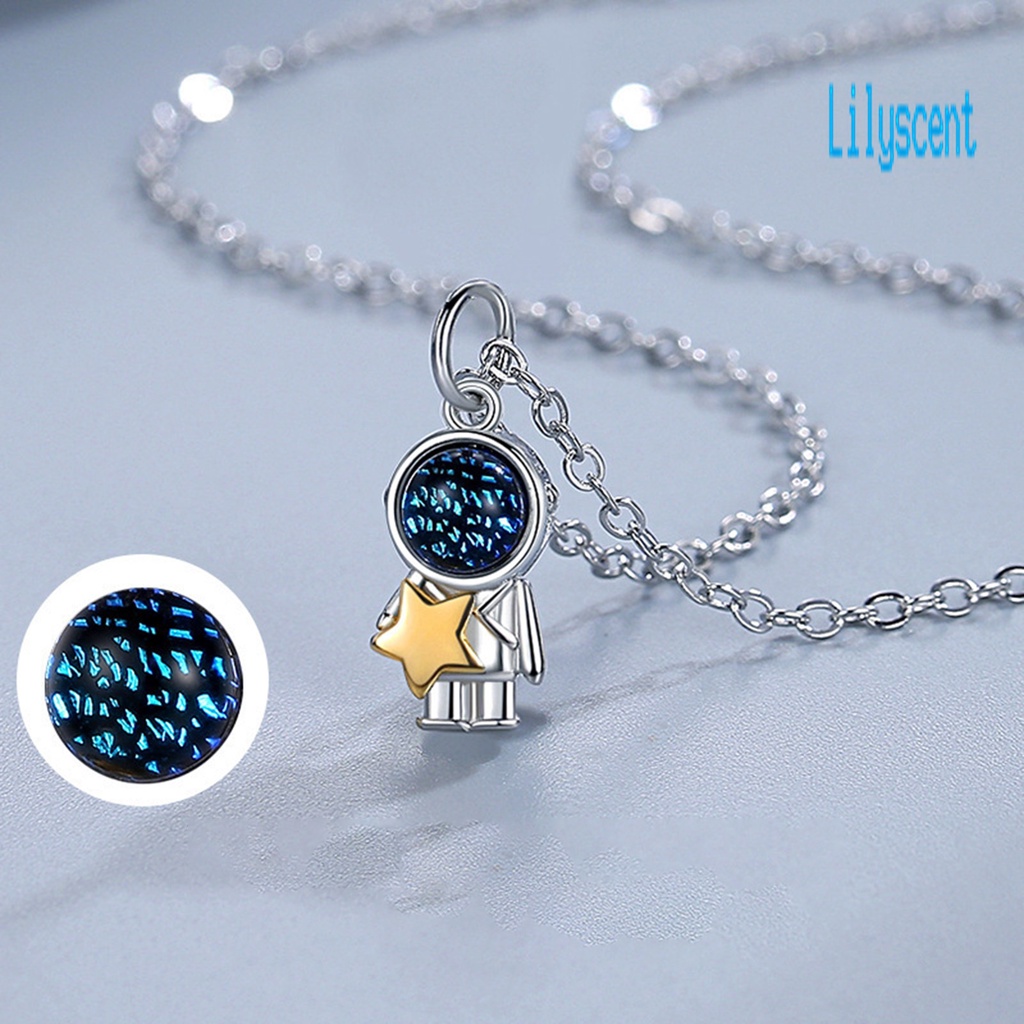 Kalung Klavikula Desain Bulan Bintang Astronot Bahan Batu Glaze Untuk Pasangan