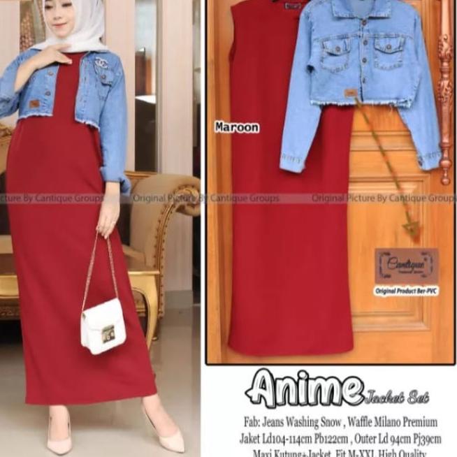 SALEE.. TERBARU ANIME SET 2in1 INNER DRESS TANPA LENGAN DAN JAKET CROP JEANS