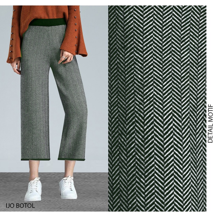 (C180) celana midi kulot knit motif waxy wanita