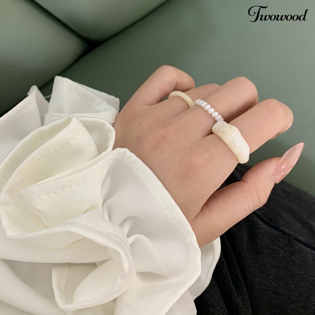 3pcs Cincin Jari Geometris Aksen Mutiara Imitasi Untuk Wanita