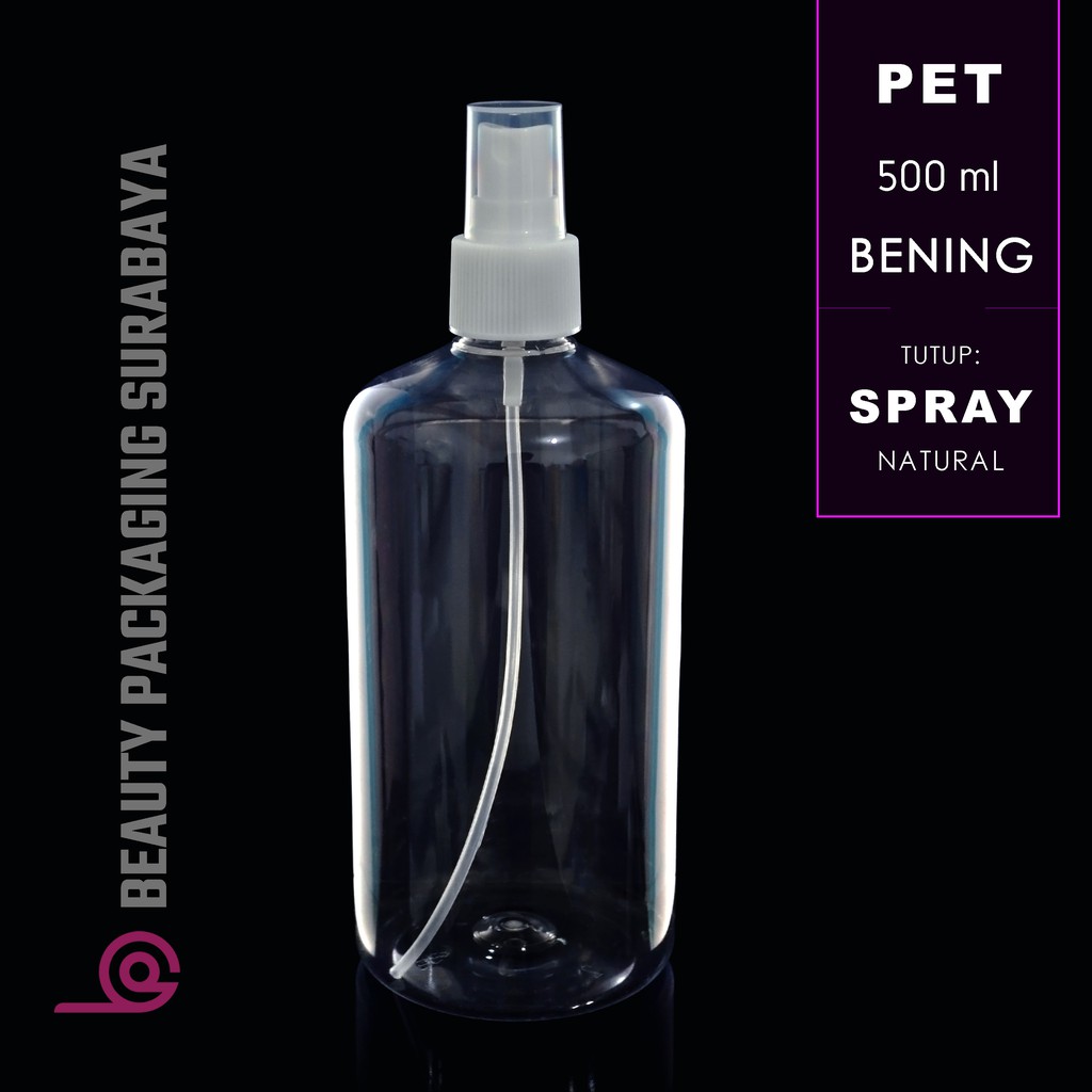 Botol Plastik PET 500ml BR neck 24mm Bening Tutup Spray