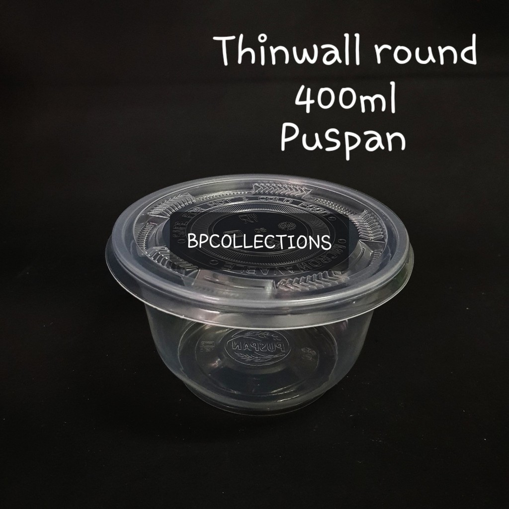 1 DUS 500 pcs THINWALL 320ML 400ML 450ML BULAT MANGKUK PLASTIK BOWL TUTUP CUP PUDING ROUND MANGKOK P
