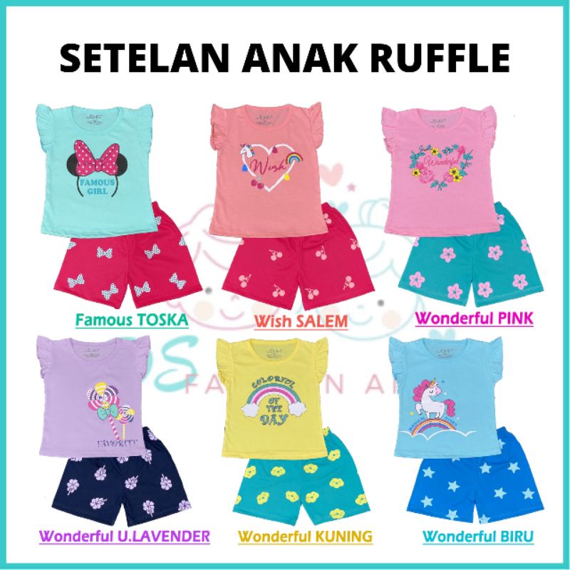 SETELAN ANAK PEREMPUAN STELAN ANAK PEREMPUAN SETELAN BAJU PEREMPUAN SETELAN ANAK CEWEK RUFLE KELFI U