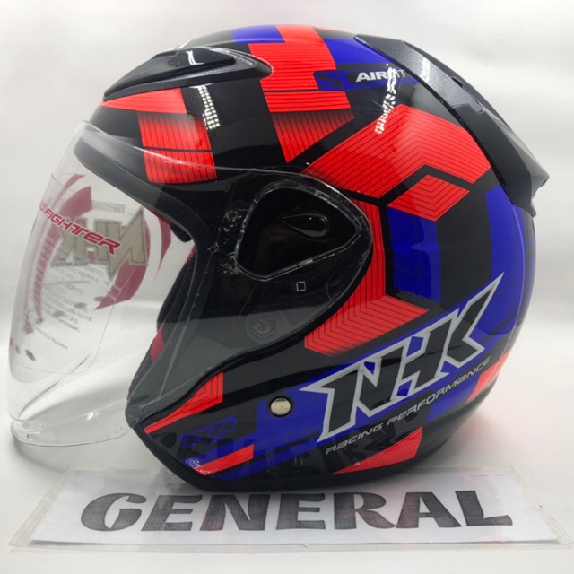 Helm NHK R6 Motif Cube Black Blue Orange Hitam Biru Orange Half Face