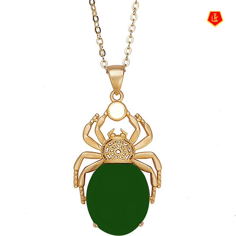 [Ready Stock]Spider-Shaped Hetian Jade Egg Surface Necklace Creative Personality