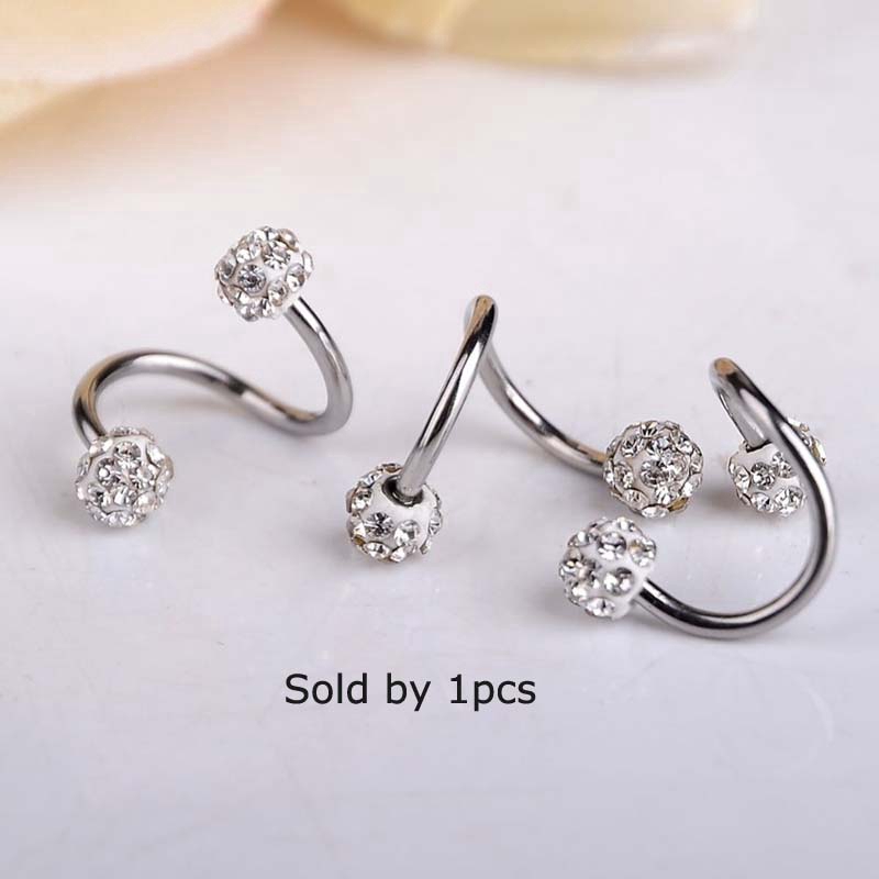 1piece Stainless Steel Crystal Twist Spiral Tragus Helix Cartilage Piercing 16G