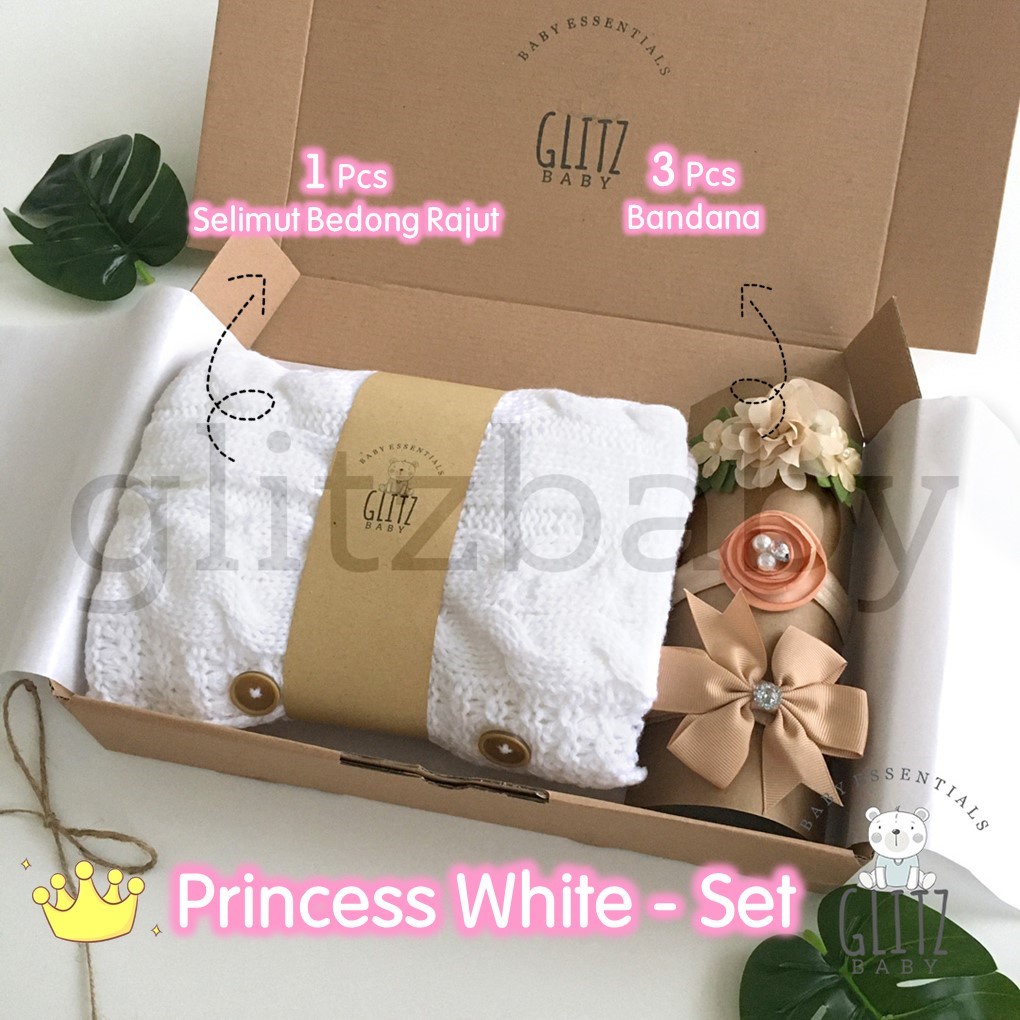 Gift Set Hampers Bayi Perempuan Kado Lahiran Newborn - Glitz Baby Glitzaksesoris-Princess White B