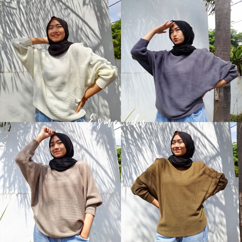 Eliza Blouse Lasperal Rajut Lengan Batwing Termurah LD 130 XXL | Rajut Oversize | by esme.idn