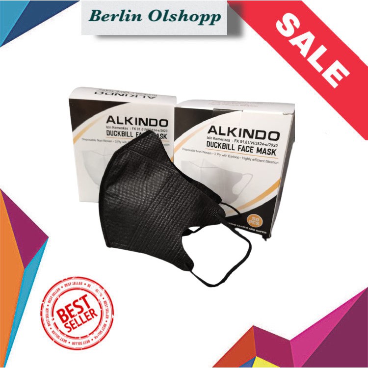 MASKER DUCKBILL ALKINDO HITAM / PUTIH ADULT FACE MASK 3PLY