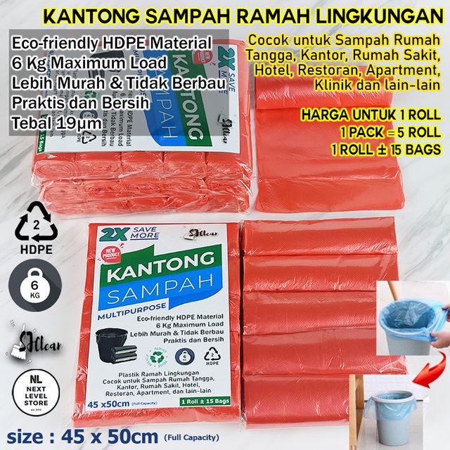 Kantong Sampah 45x50cm Premium Garbage Bag (1 Roll = 15 Pcs) - Merah