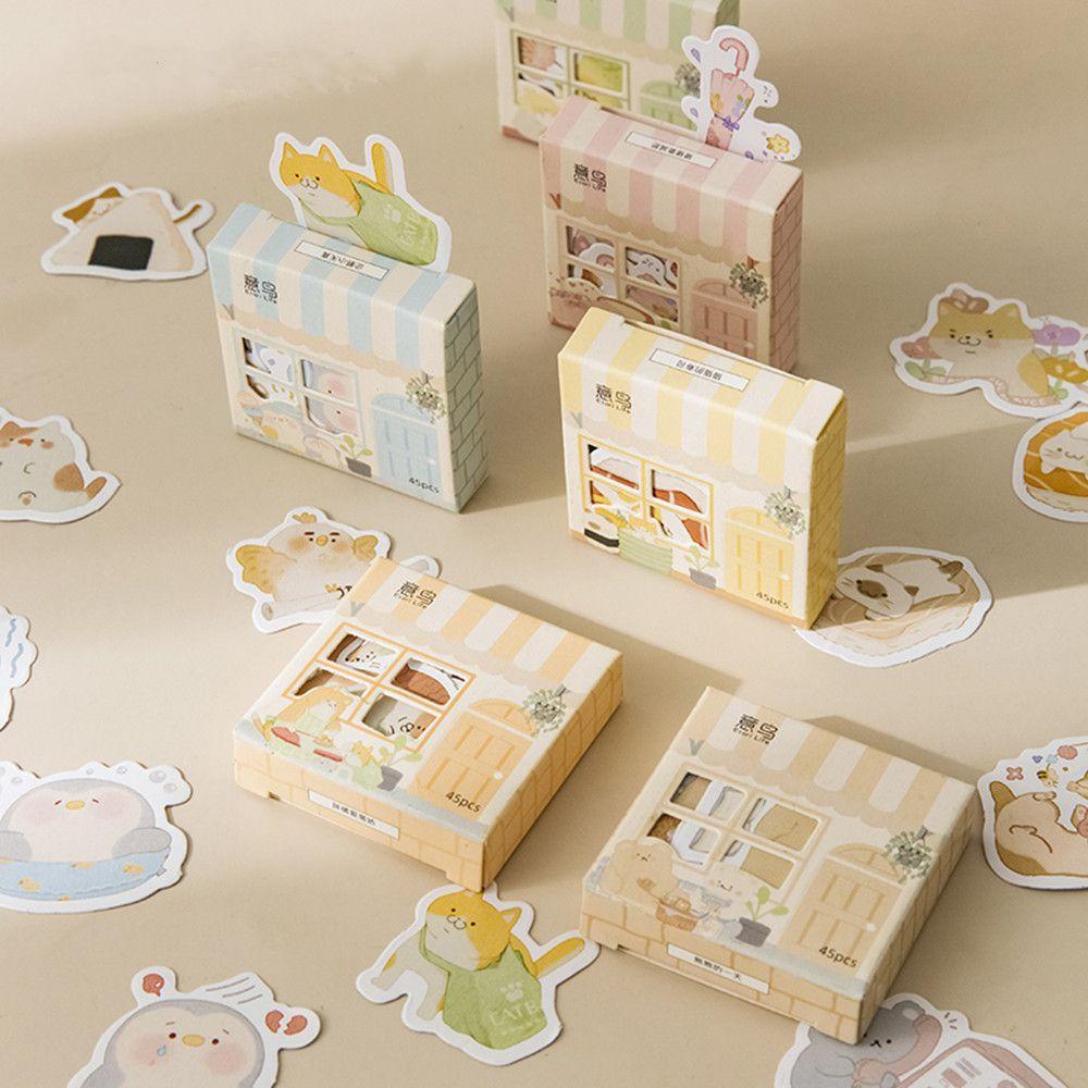 Solighter 45PCS/Box Kawaii House Stiker Jurnal Memo Pads Notes Kalender Perekat Scrapbooking