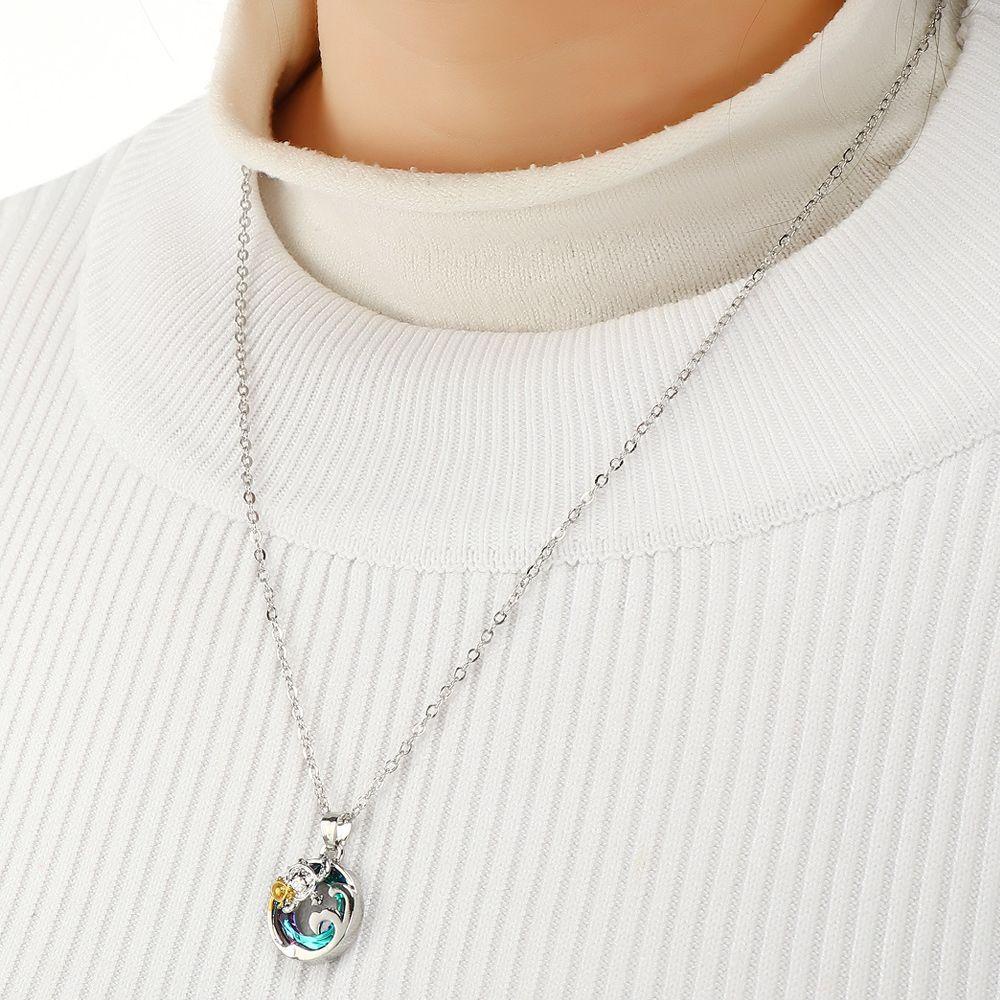 R-bunga Kristal Kalung Hari Ibu Hadiah Perhiasan Valentine Kura Kura Penguin Dolphin Hummingbird925 Sterling Silver