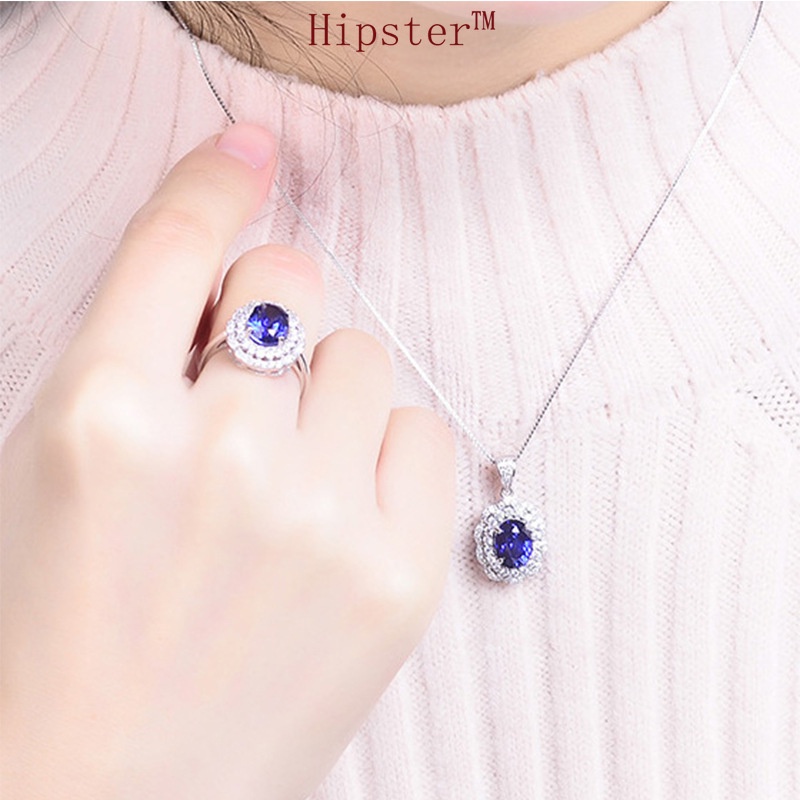 Hot Sale New Best-Selling Fashion Natural Sapphire Full Diamond Jewelry Two-Piece Set