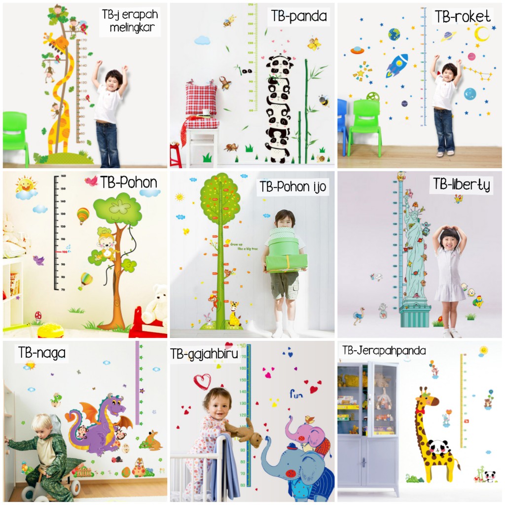 RELIZA WALL STICKER / STIKER DINDING PENGUKUR TINGGI BADAN ANAK HEWAN GROW UP ANIMAL LDR27