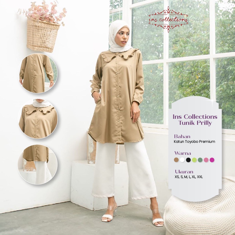 Tunik Prilly By Ins Collections Baju Atasan Muslim Wanita Casual Bahan Katun Toyobo Premium