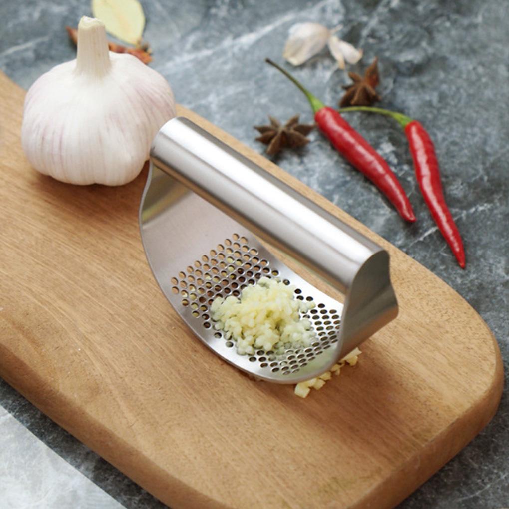 Stainless Manual Garlic Press Crusher Squeezer Curved Masher Multifungsi