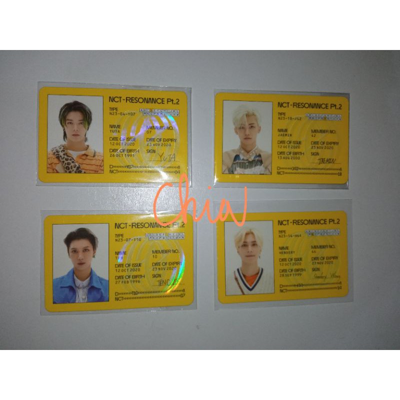 

ID Card Departure Ten, Hendery, Kun, Yuta,Yangyang, Doyoung, Sungchan