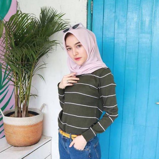 IMN Bershka top stripe rajut / atasan rajut wanita Ori Case