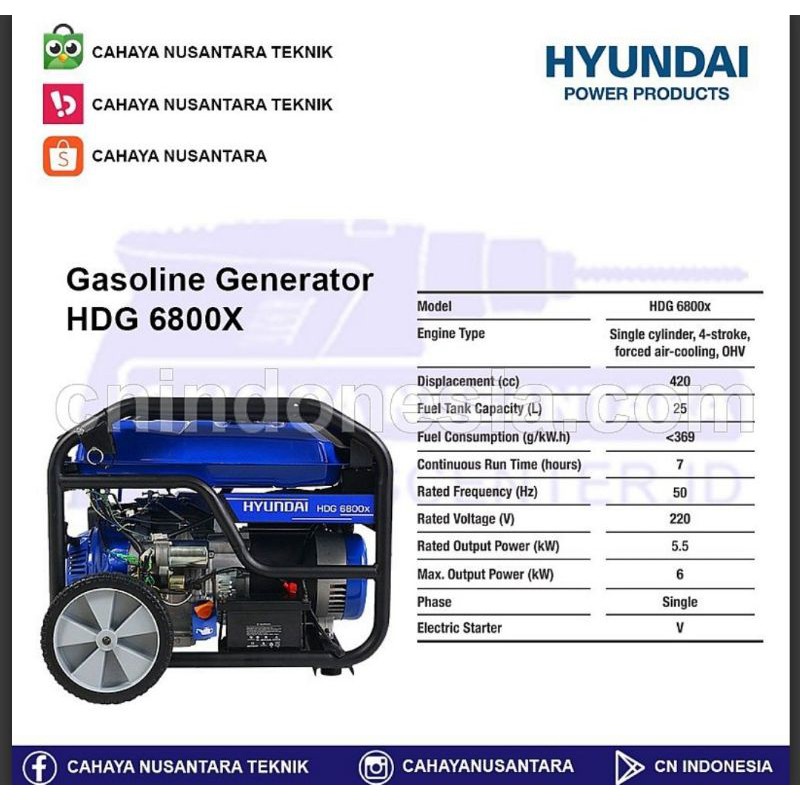 Mesin Genset Bensin 6000 Watt HDG 6800X Hyundai