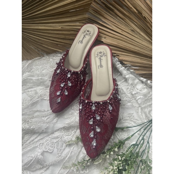 sepatu rafaizoutfit wanita sintya merah marron tinggi 5cm lancip