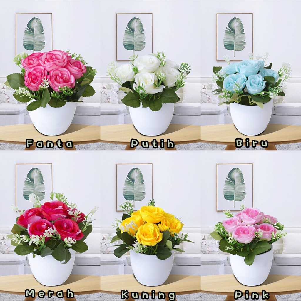 AM812 Bunga Plastik / Pajangan Bunga Artificial / Vas Bulat-1