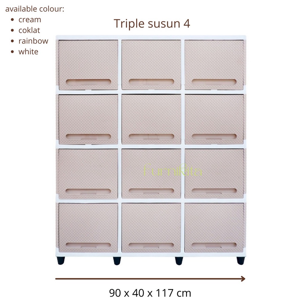 LEMARI PLASTIK CLUB TRIPLE FLIP SUSUN 4 RAK SERBAGUNA kusumafurniture