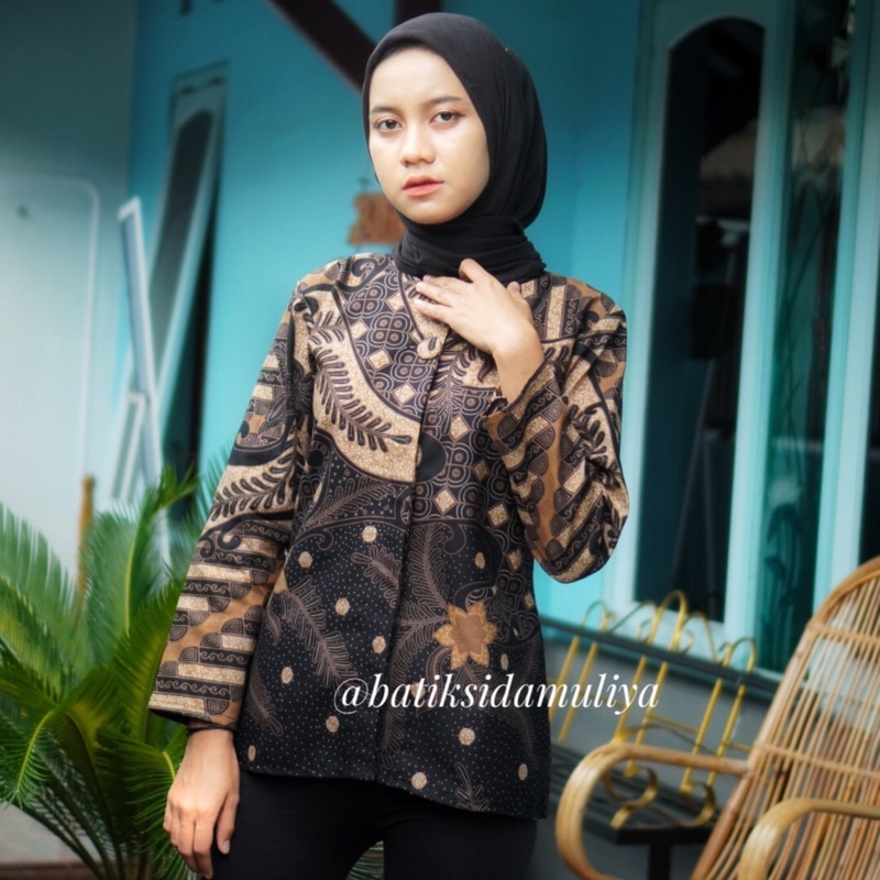Blouse Batik Premium By Sidamuliya Collection Blus Atasan Blazer Kantor Resleting Depan Eksklusif-Azania