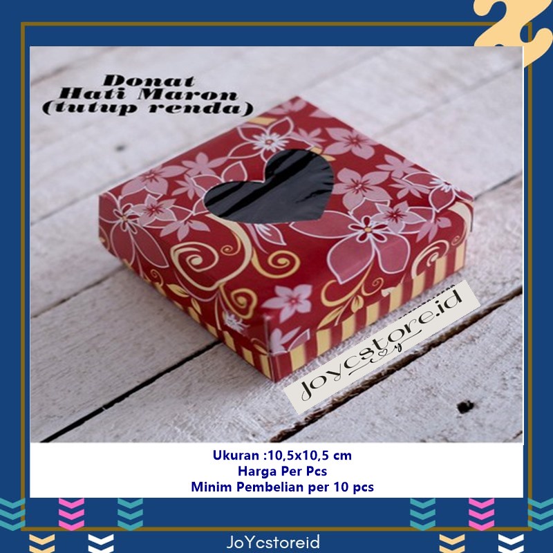

Dus Donat Hati Kotak Kue Cantik Kotak Donut 10,5x10,5 Box Jajan - Merah/ Box Kue / Box Jajan / Snack Box / Kotak Kue / Kotak Roti / Kotak Jajan / Dus Kue / Dus Jajan / Dus Snack / Kardus /Packaging / Kemasan / Kotak Kemasan / Box Cake / Box Rice / Box Tar